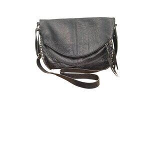 The SAK Silverlake Black Leather Studded Fringe Crossbody Shoulder Bag